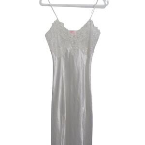 Intime Womens Medium White Vintage Satin Maxi Dress Lace Top Slip Dress